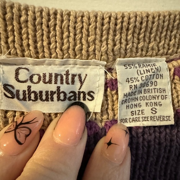 VTG 80’s Colorful Striped Sweater Vest Linen Cotton Woman’s 90’s Small Granny - Picture 4 of 8